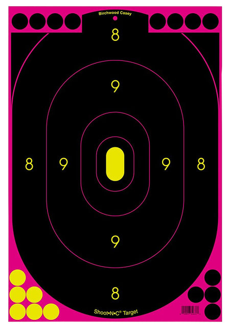 Birchwood Casey Shoot-N-C 12"x18" Oval Silhouette Reactive Self-Adhesive Targets Black/Pink 100 Pk