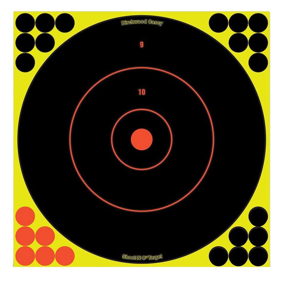 Birchwood Casey Shoot-N-C 12" Bullseye Reactive Self-Adhesive Paper Targets Black/Yellow/Red 100 Pk