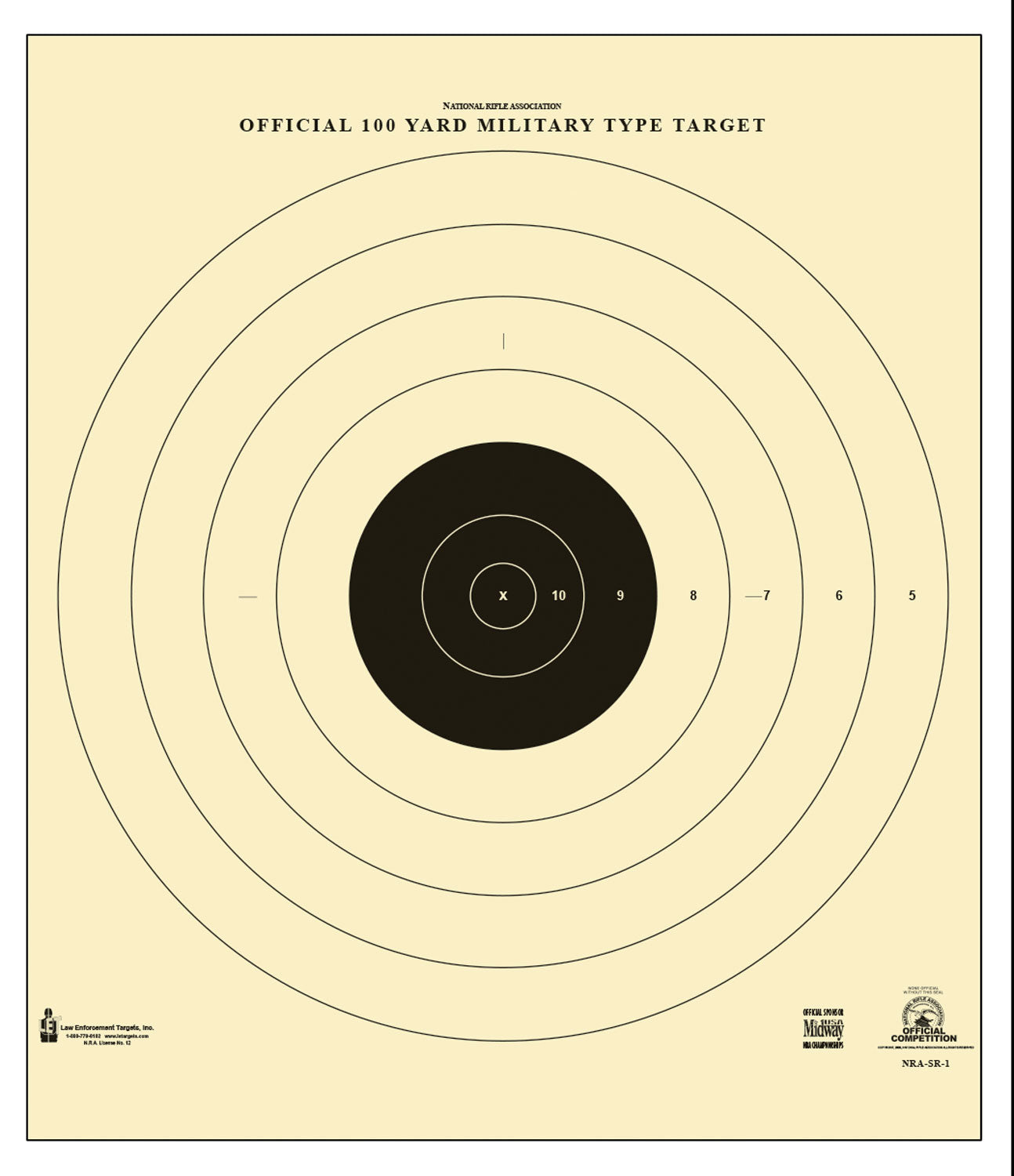 Action Target SR-1 100-Yard Military Bullseye Tagboard Hanging Target 21"x21" Black/White Box of 100