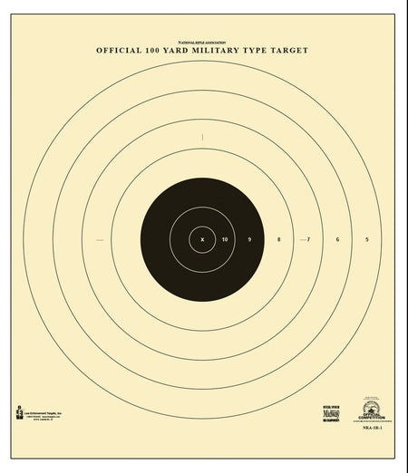Action Target SR-1 100-Yard Military Bullseye Tagboard Hanging Target 21"x21" Black/White Box of 100