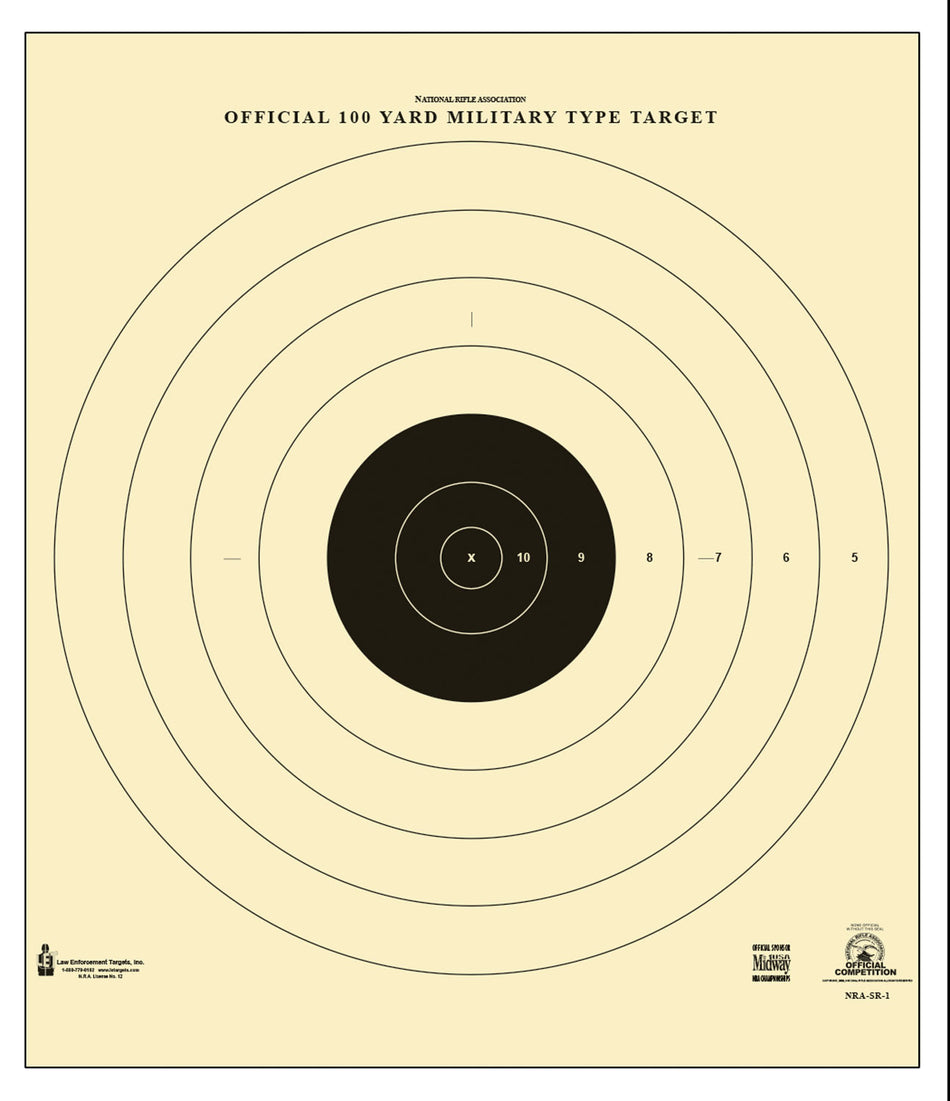 Action Target SR-1 100-Yard Military Bullseye Tagboard Hanging Target 21"x21" Black/White Box of 100