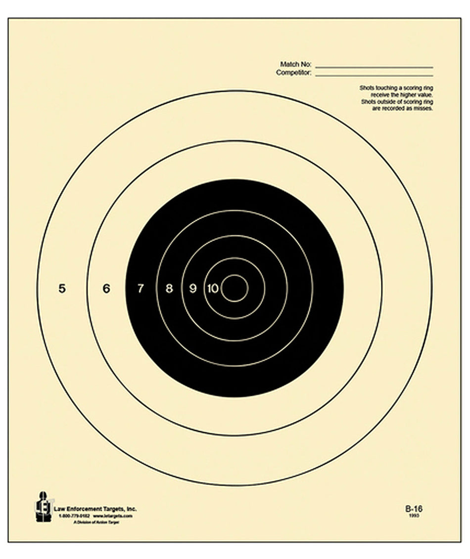 Action Target B-16 NRA Competition Slow Fire Pistol Tagboard Target 25 Yards 100 Per Box