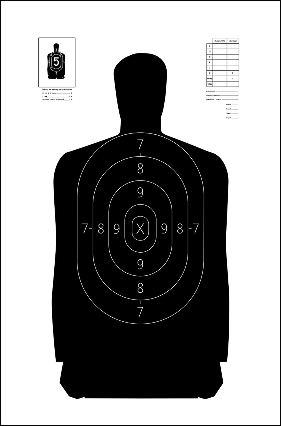 Action Target B-29 50% Reduction Police Silhouette Qualification Heavy Paper Target 11.5" x 22" Black/White Box of 100