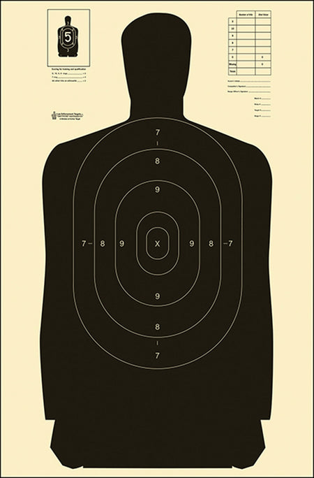 Action Target B-27S Law Enforcement Qualification Silhouette Target Heavy Paper Black/White Box of 100