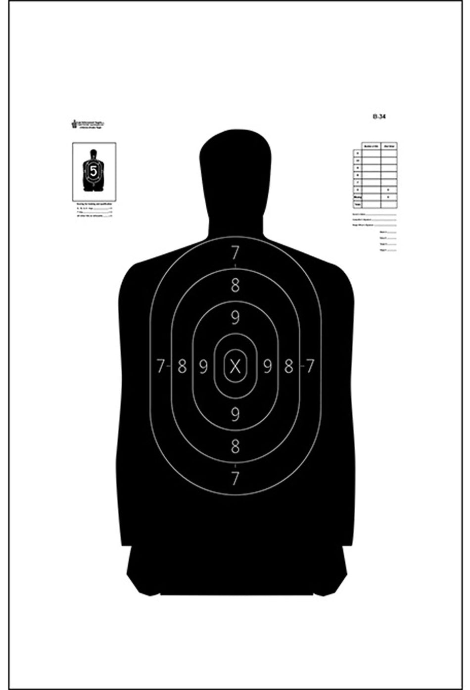 Action Target B-34 25-Yard Police Silhouette Reduction Qualification Paper Target 17.5" x 23" Box of 100