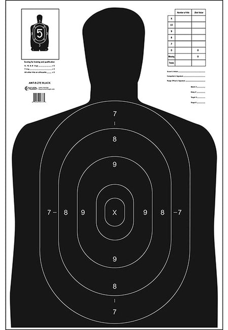 Action Target B-27E Economy Silhouette Qualification Paper Target 23" x 35" Black/White Box of 100