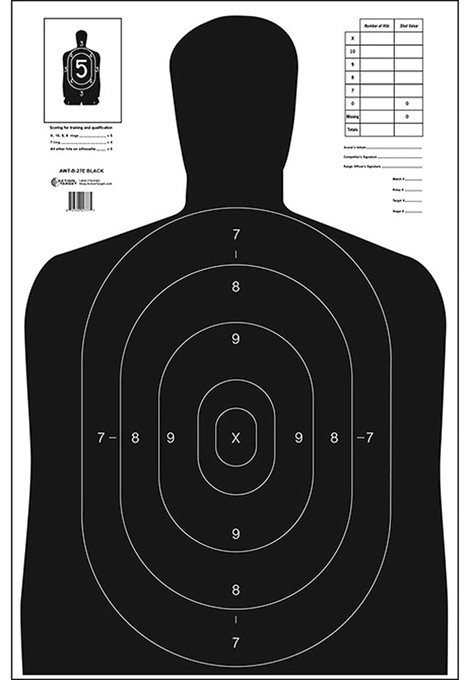 Action Target B-27E Economy Silhouette Qualification Paper Target 23" x 35" Black/White Box of 100