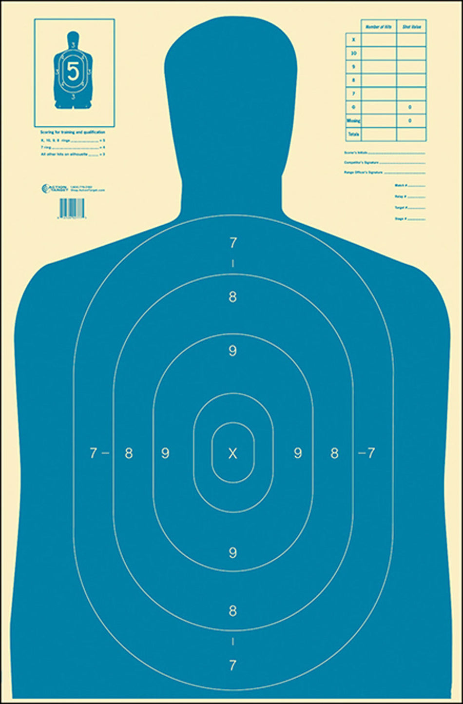 Action Target B-27E Economy Silhouette Qualification Paper Target 23" x 35" Blue/White Box of 100