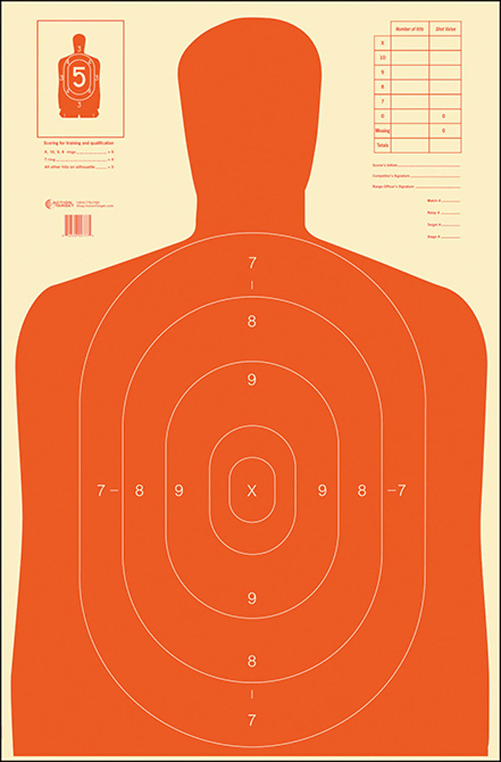 Action Target Qualification Economy Silhouette Hanging Paper Targets 23x35 Red/White 100 Pack