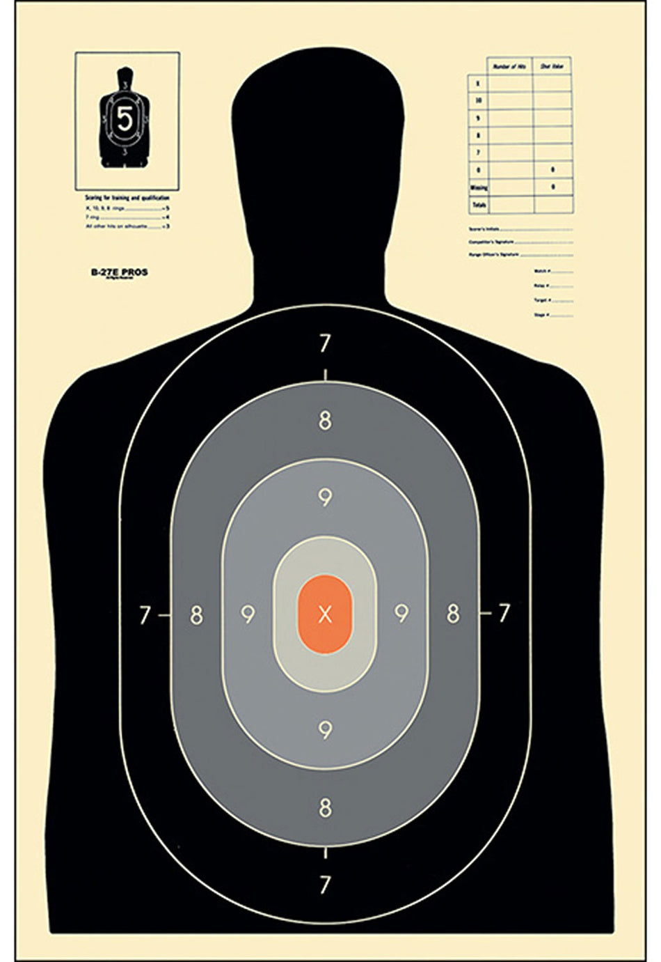 Action Target B-27E Pros Shaded Scoring Silhouette Qualification Paper Target 23" x 35" Box of 100