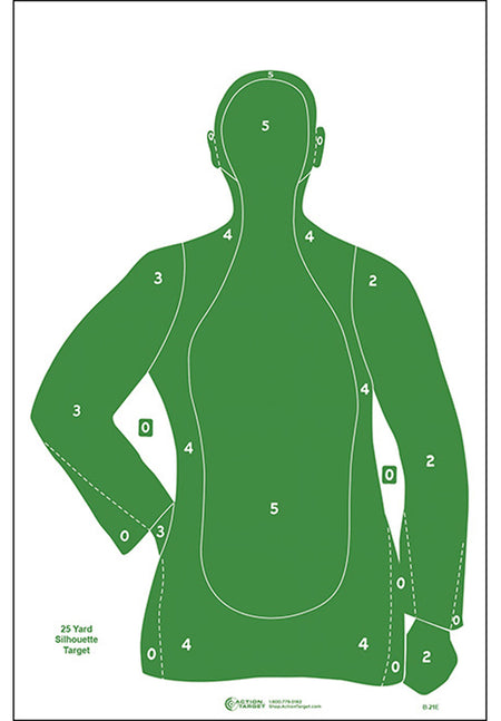 Action Target B-21E Qualification Silhouette Paper Target 23" x 35" Green Box of 100