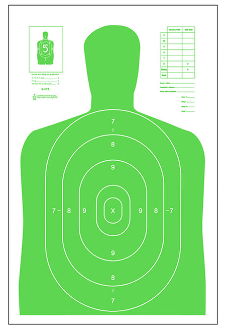 Action Target B27ELGR100 Fluorescent Green Qualification Silhouette Hanging Paper Target 23" x 35" 100 Pack