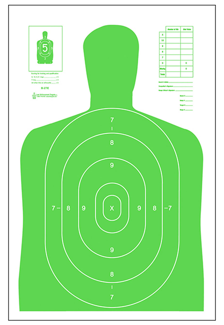 Action Target B27ELGR100 Fluorescent Green Qualification Silhouette Hanging Paper Target 23" x 35" 100 Pack