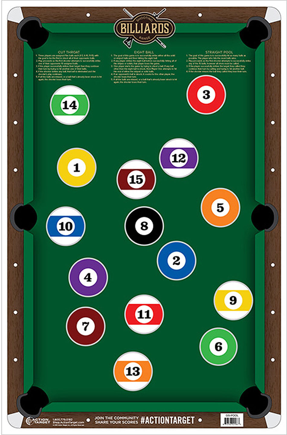 Action Target GSPOOL100 Pool Table Billiards Game Entertainment Paper Target 23"x35" Multi-Color 100-Count