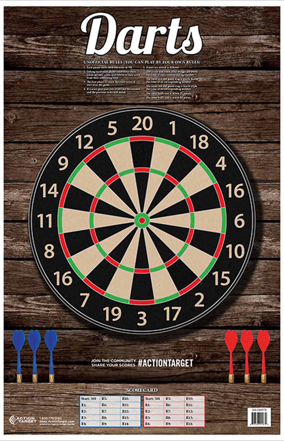 Action Target GSDARTS100 Gun Darts Entertainment Paper Target 23" x 35" Multi-Color 100-Pack