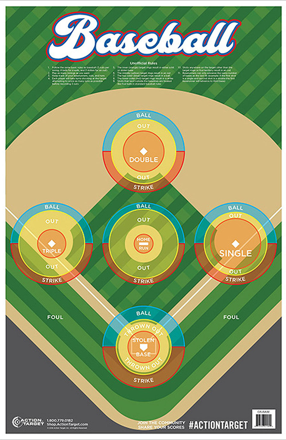 Action Target GSBASE100 Baseball Game Entertainment Paper Range Target 23" x 35" Multi-Color 100-Pack
