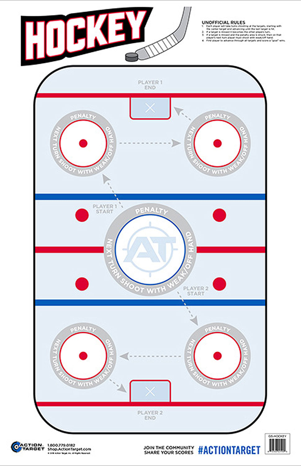 Action Target GSHOCKEY100 Entertainment Hockey Game Paper Range Target 23" x 35" Blue/White 100-Pack