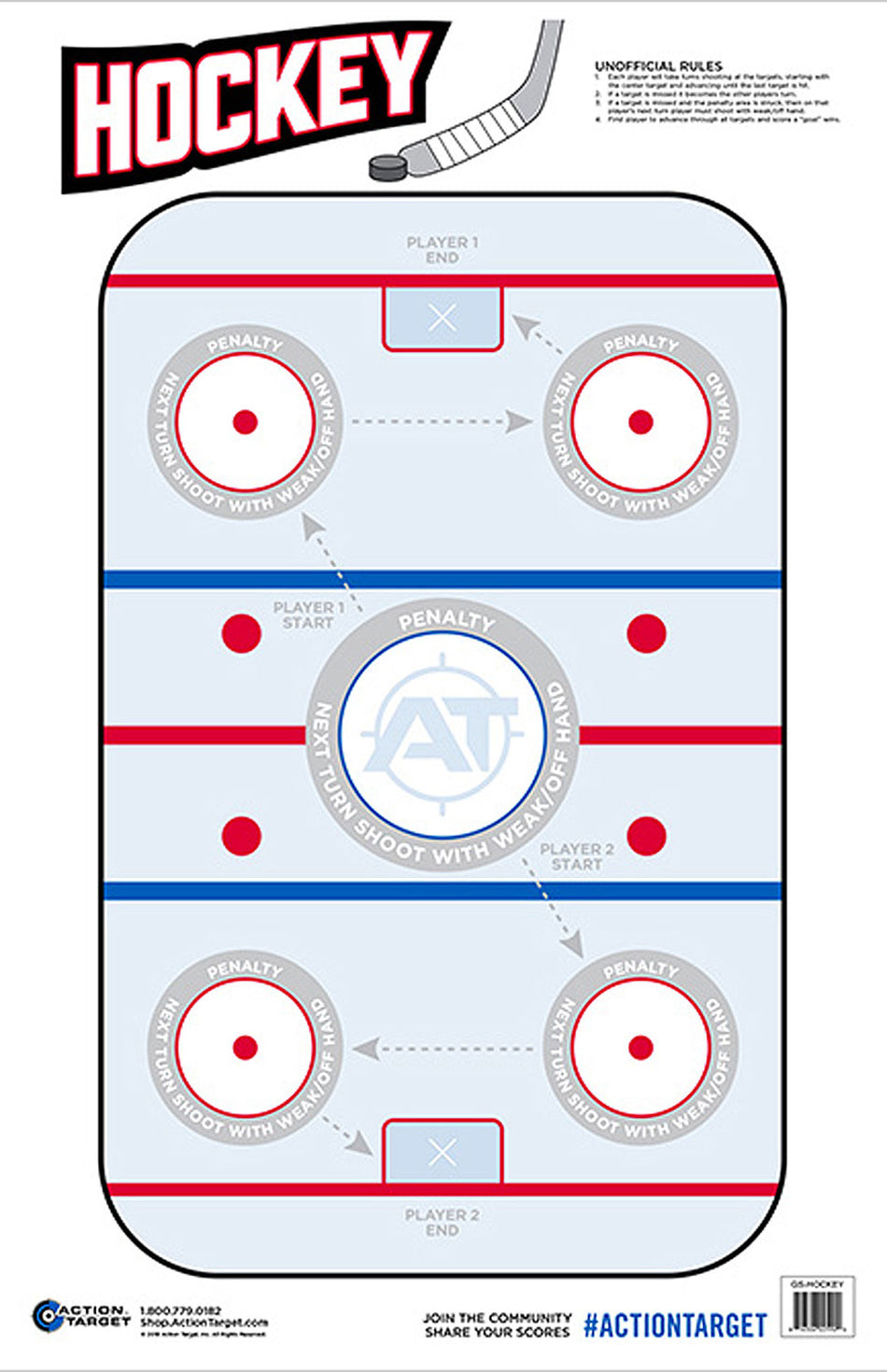 Action Target GSHOCKEY100 Entertainment Hockey Game Paper Range Target 23" x 35" Blue/White 100-Pack