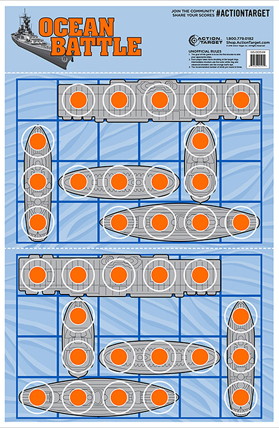 Action Target GSOCEAN100 Entertainment Ships Game Paper Range Target 23" x 35" Blue/Red 100-Pack