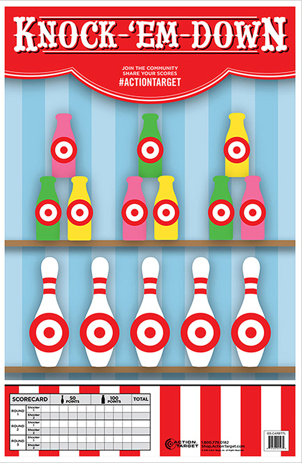 Action Target GSCARBTTL100 Entertainment Carnival Bottles/Pins Paper Range Target 23" x 35" Multi-Color 100-Pack