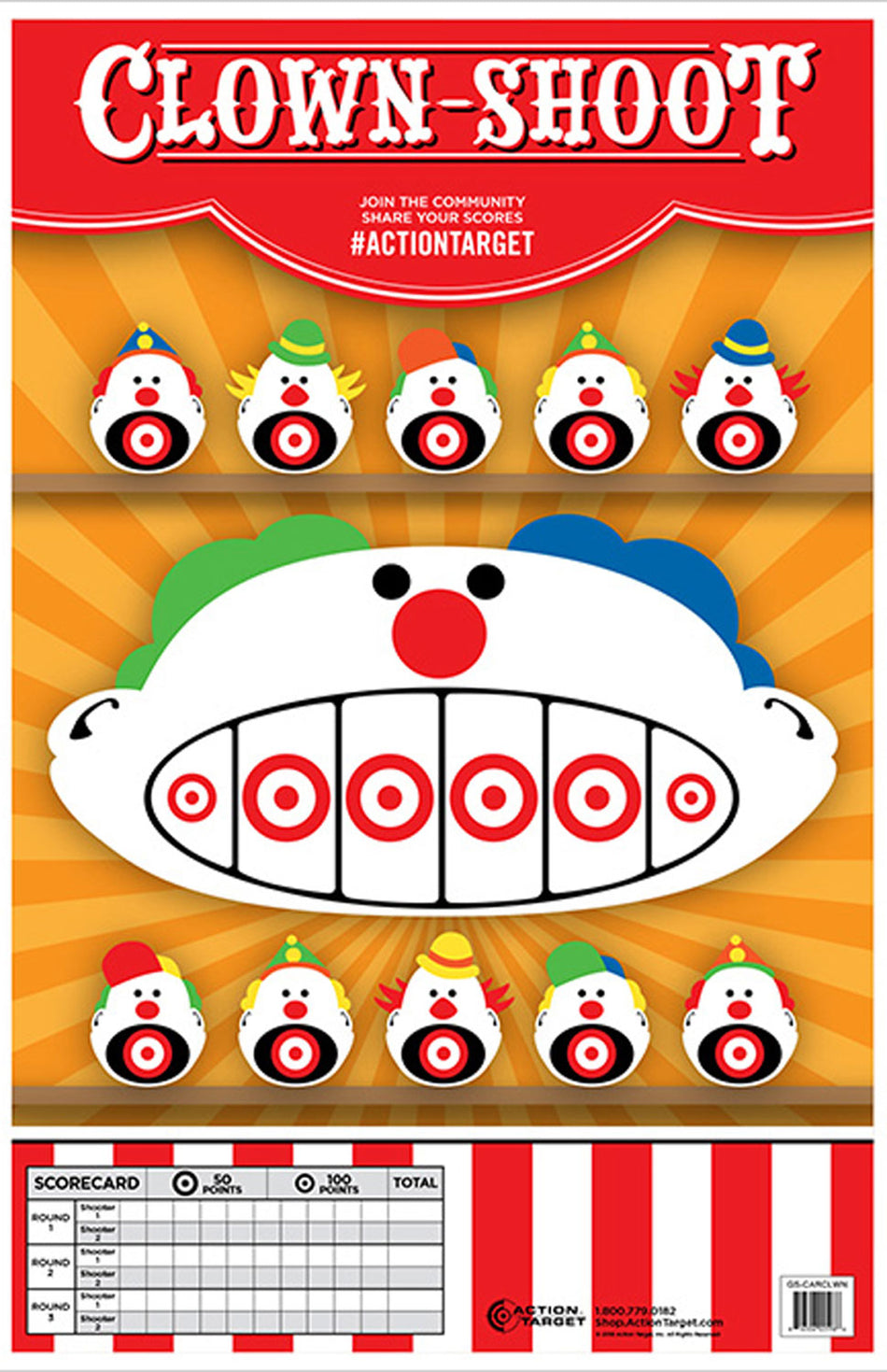 Action Target GSCARCLWN100 Entertainment Carnival Clowns Paper Range Target 23" x 35" Multi-Color 100-Pack