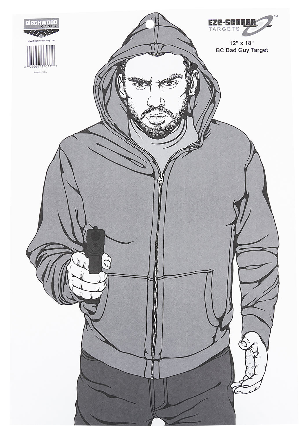 Birchwood Casey EZE-Scorer Bad Guy IPSC Silhouette Paper Target 23" x 35" Black/Gray/White 100 Pack