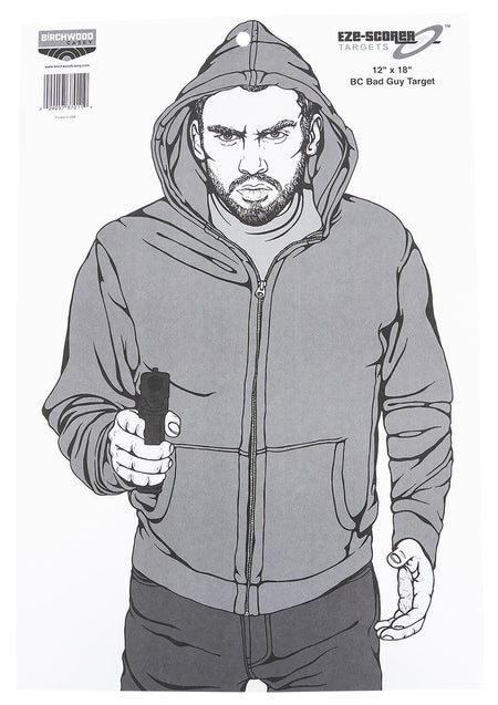 Birchwood Casey EZE-Scorer Bad Guy IPSC Silhouette Paper Target 23" x 35" Black/Gray/White 100 Pack