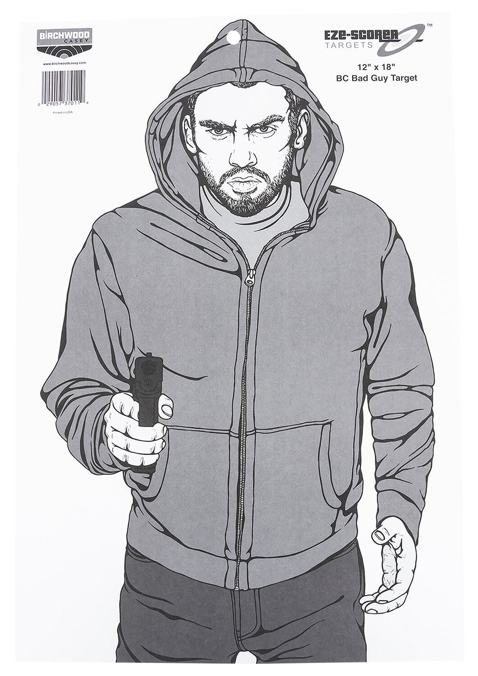 Birchwood Casey EZE-Scorer Bad Guy IPSC Silhouette Paper Target 23" x 35" Black/Gray/White 100 Pack