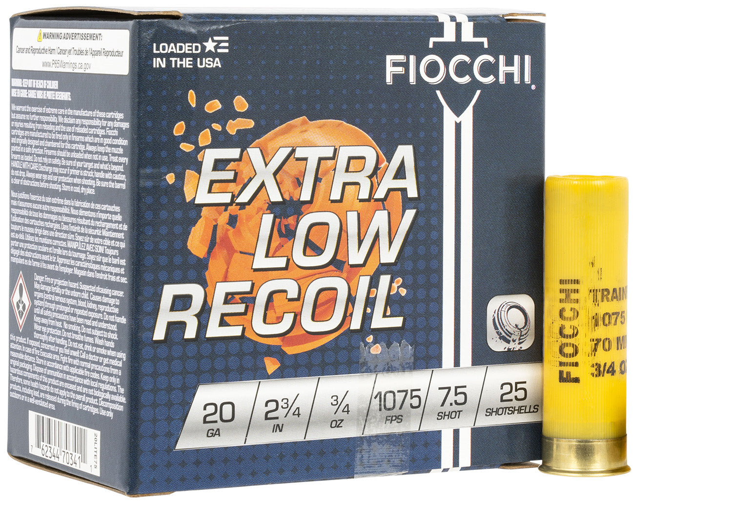 Fiocchi 20 Gauge Shotgun Shells Exacta Target Low Recoil Trainer #7.5 3/4 oz 2.75 in