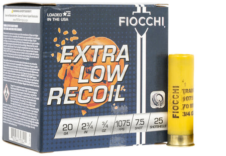 Fiocchi 20 Gauge Shotgun Shells Exacta Target Low Recoil Trainer #7.5 3/4 oz 2.75 in