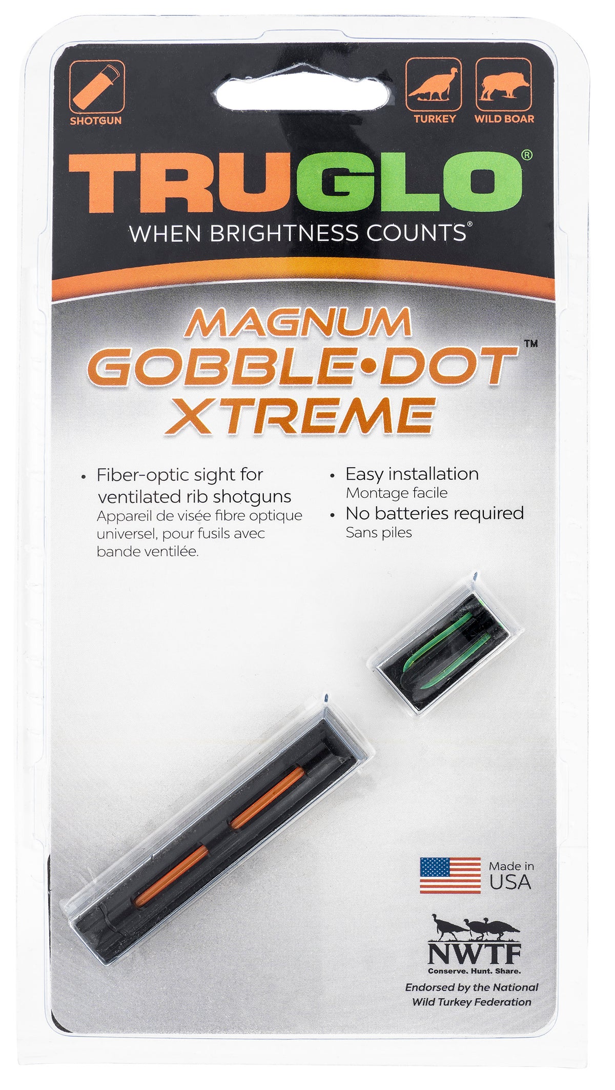 TruGlo TG941XA Magnum Gobble-Dot Xtreme Universal Shotgun Rib Fiber Optic Red Front Green Rear Sight