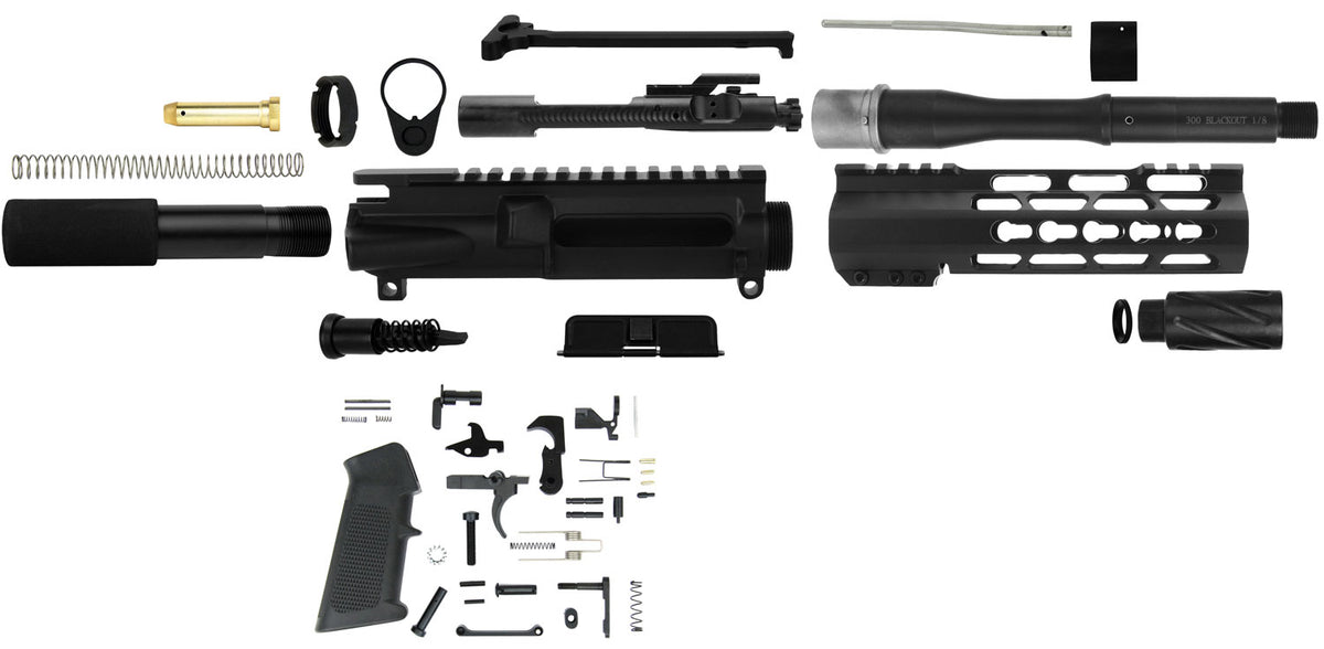 TacFire SSPK300LPK7K 300 Blackout AR-15 Pistol Build Kit KeyMod Handguard Black Steel