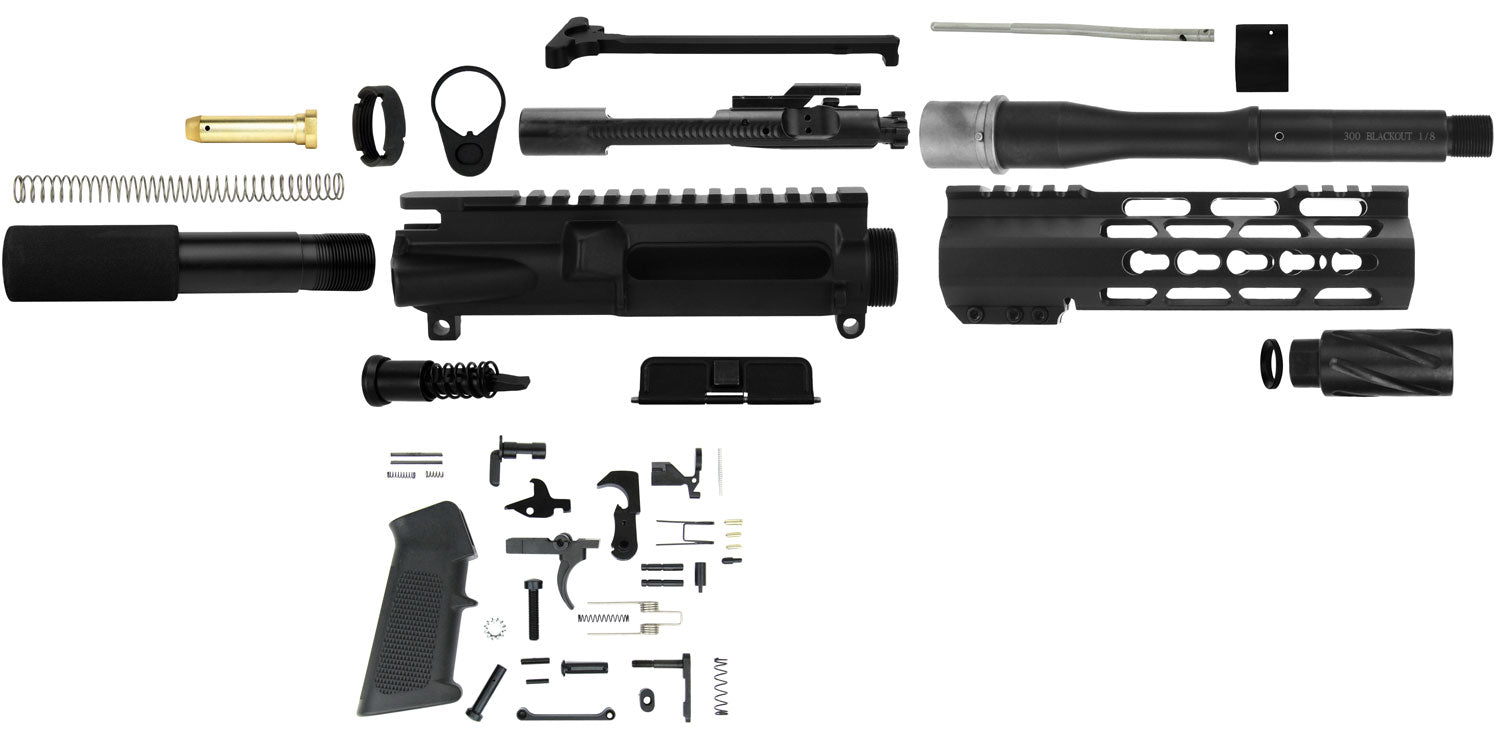 TacFire SSPK300LPK7K 300 Blackout AR-15 Pistol Build Kit KeyMod Handguard Black Steel