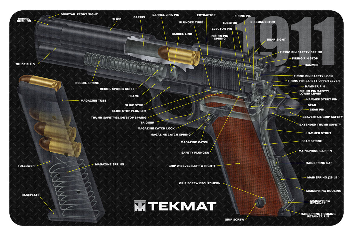 TekMat 1911 3D Cutaway Diagram Gun Cleaning Mat 11"x17" Rubber