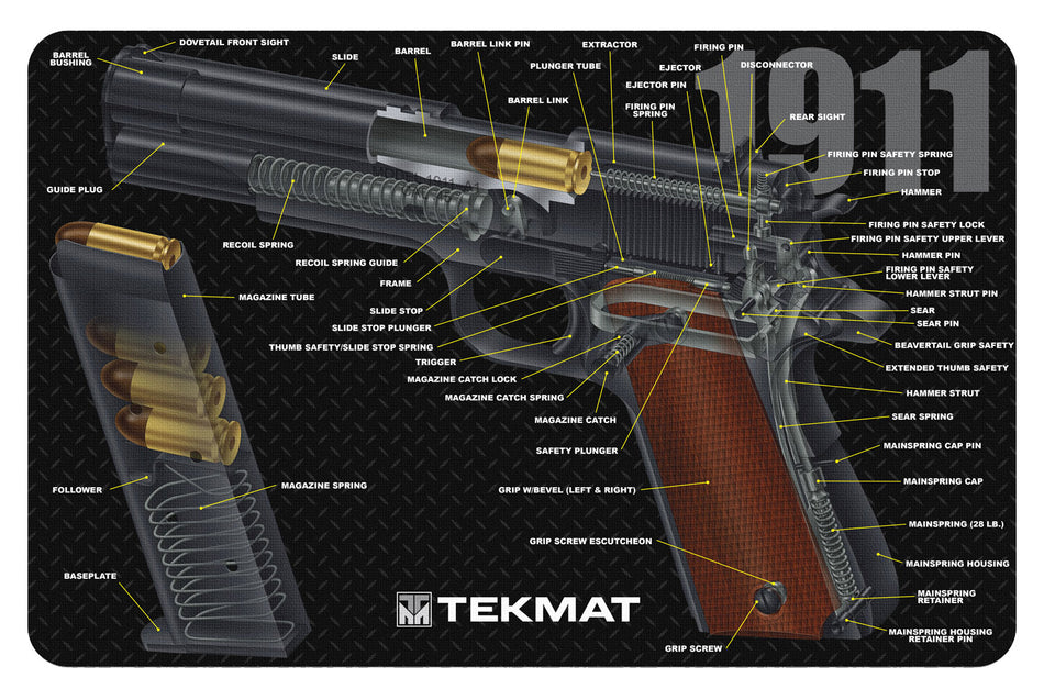 TekMat 1911 3D Cutaway Diagram Gun Cleaning Mat 11"x17" Rubber