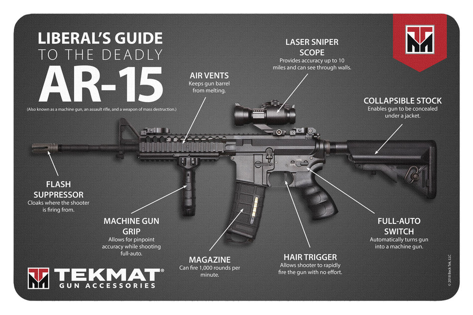 TekMat AR-15 Liberal's Guide Diagram Gun Cleaning Mat Multi-Color 11"x17"