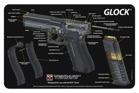 TekMat Glock 3D Cutaway Diagram Gun Cleaning Mat Multi-Color 11"x17"