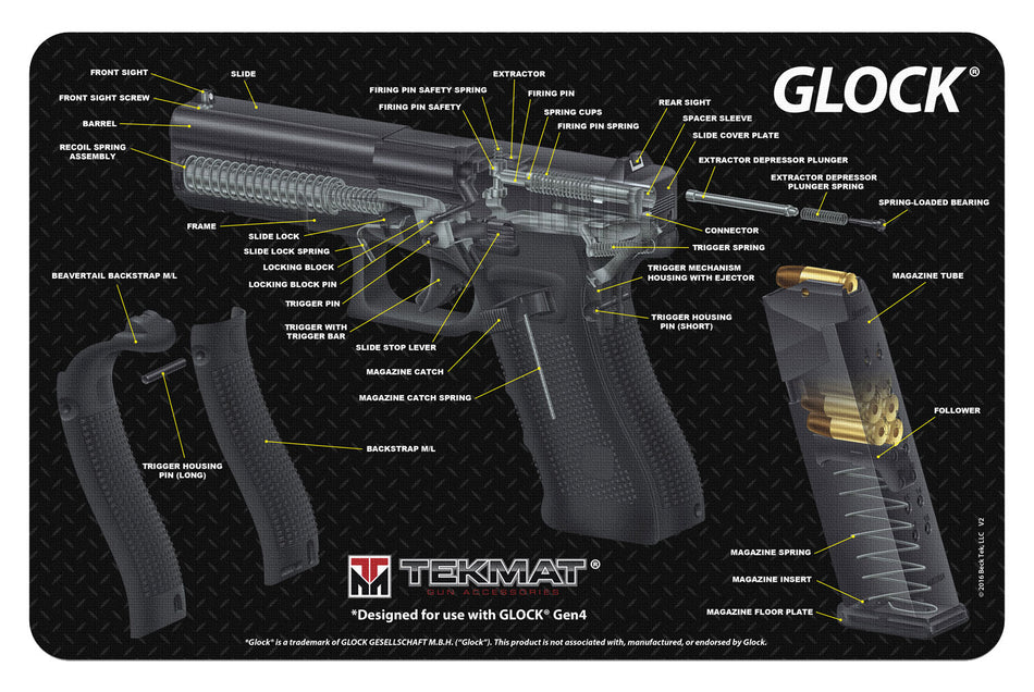 TekMat Glock 3D Cutaway Diagram Gun Cleaning Mat Multi-Color 11"x17"