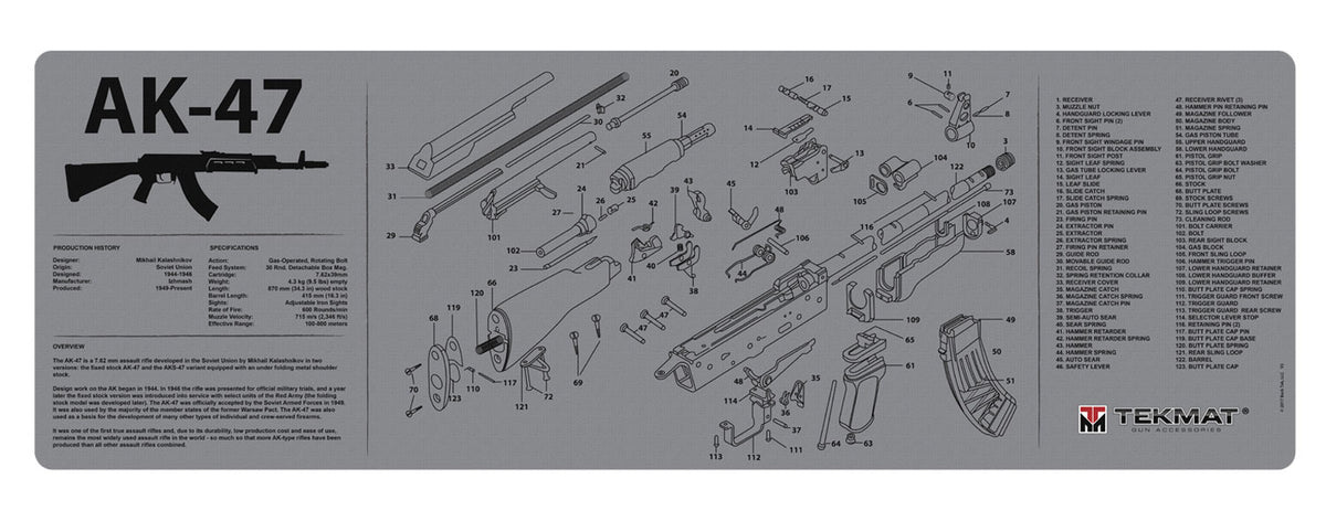 TekMat TEKR36AK47GY AK-47 Oversized Cleaning Mat 12"x36" Black/Gray Rubber