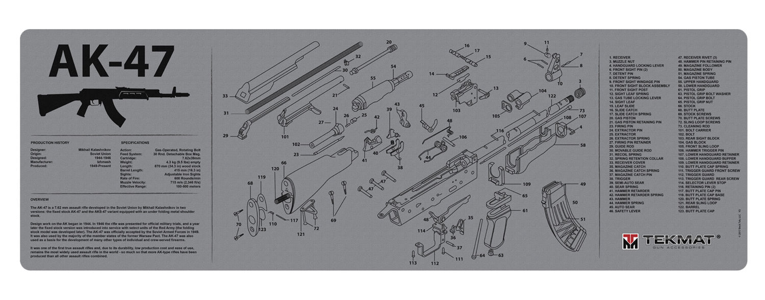 TekMat TEKR36AK47GY AK-47 Oversized Cleaning Mat 12"x36" Black/Gray Rubber