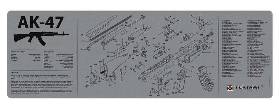 TekMat TEKR36AK47GY AK-47 Oversized Cleaning Mat 12"x36" Black/Gray Rubber