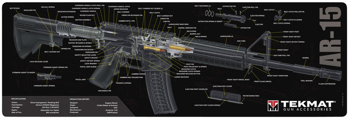 TekMat TEKR36AR15 AR-15 3D Cutaway Oversized Cleaning Mat 12"x36" Black/White