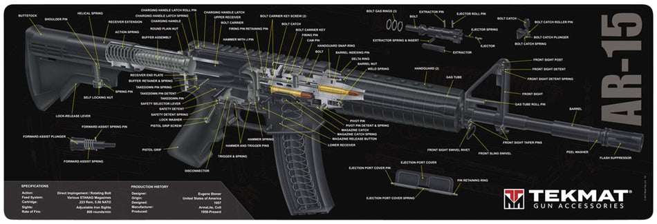 TekMat TEKR36AR15 AR-15 3D Cutaway Oversized Cleaning Mat 12"x36" Black/White