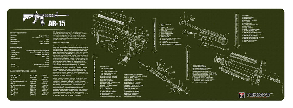 TekMat TEKR36AR15OD AR-15 Oversized Cleaning Mat 12"x36" OD Green Rubber