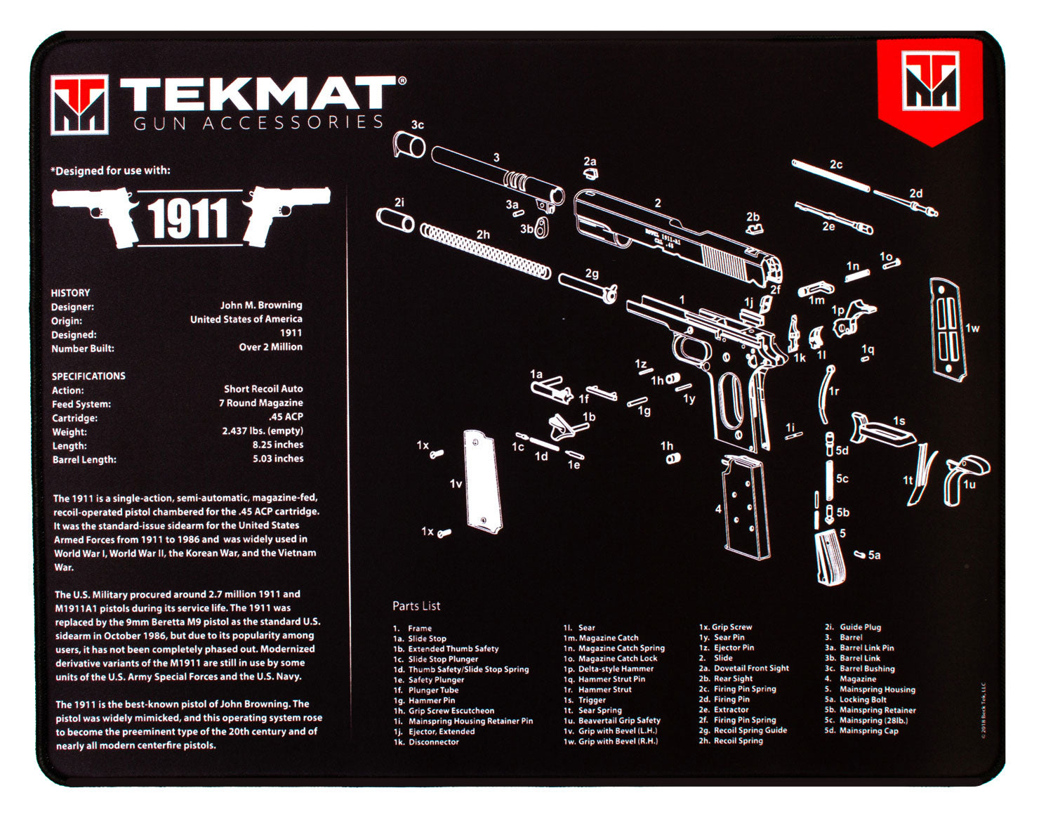 TekMat TEKR201911 1911 Ultra 20 Cleaning Mat 15"x20" Black/White Rubber