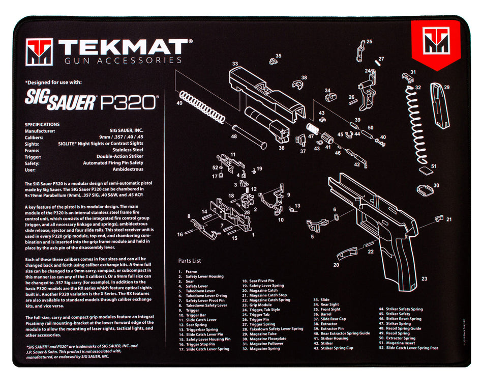 TekMat TEKR20SIGP320 Sig P320 Ultra 20 Cleaning Mat 15"x20" Black/White Rubber