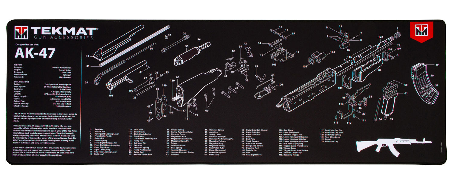 TekMat TEKR44AK47 AK-47 Ultra 44 Cleaning Mat 15"x44" Black/White Rubber