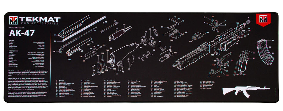 TekMat TEKR44AK47 AK-47 Ultra 44 Cleaning Mat 15"x44" Black/White Rubber