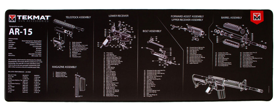 TekMat TEKR44AR15 AR-15 Ultra 44 Cleaning Mat 15"x44" Black/White Rubber