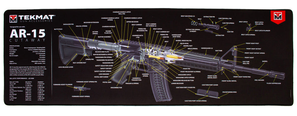 TekMat TEKR44AR15CA AR-15 Ultra 44 Cleaning Mat 15"x44" 3D Cutaway Black/White